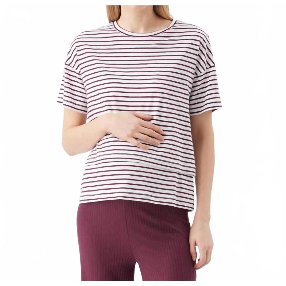 NEW RIPE claudette nursing tee in white/maroon